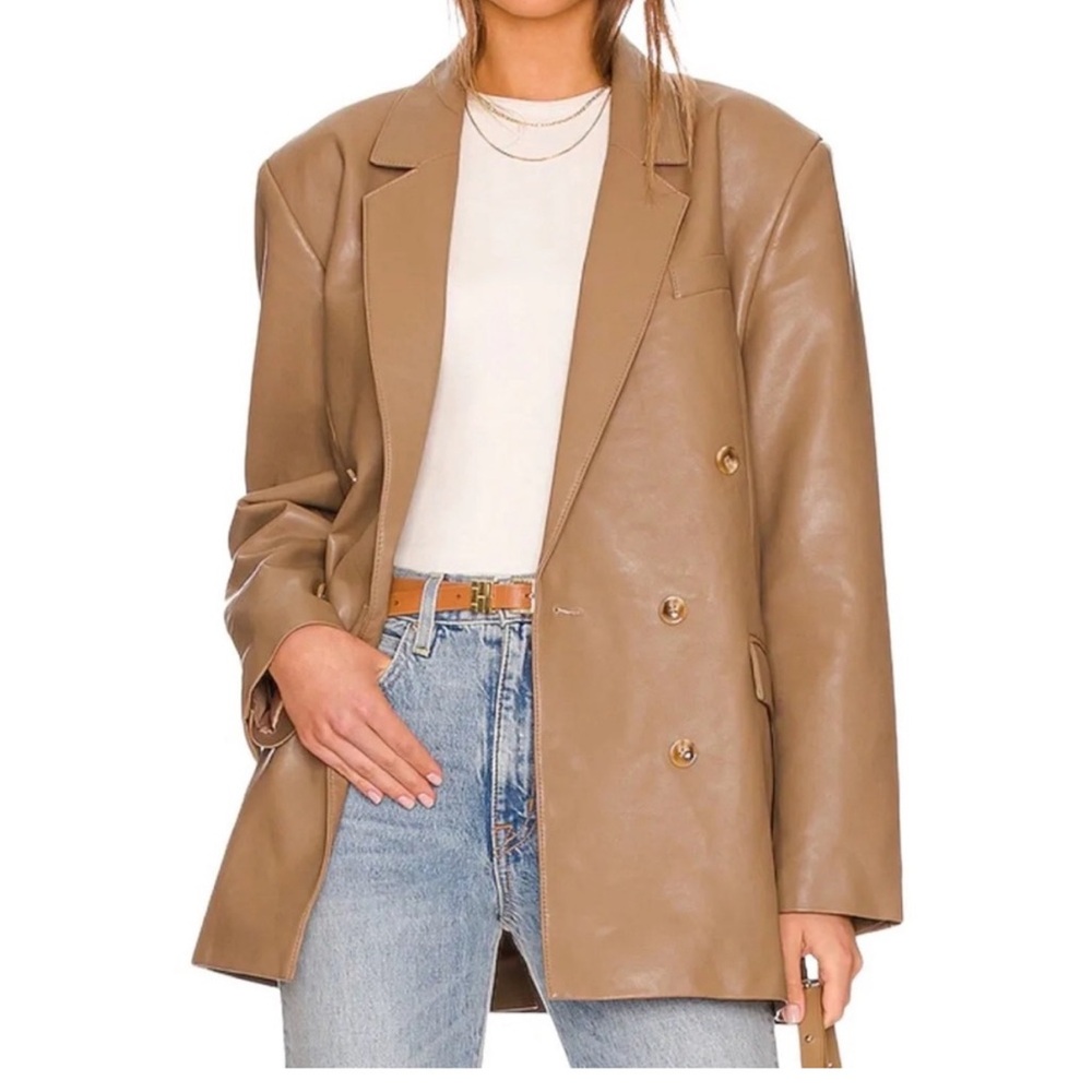 PISTOLA Roman Taupe Faux Leather Oversized Blazer Jacket Size Medium Revolve